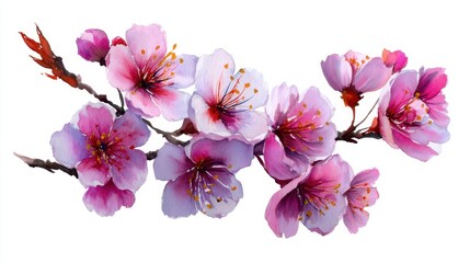 Naklejka premium Pink cherry blossom branch with delicate petals and stamen details.