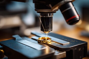 Ring crafting process with laser technology in a workshop setting during the daytime