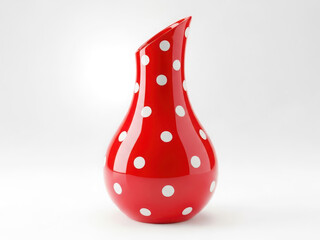 Vibrant red ceramic vase with playful white polka dots