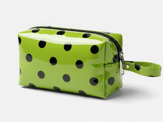 Vibrant green cosmetic bag with black polka dots