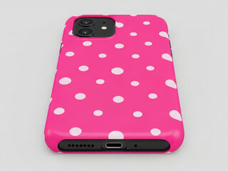 Vibrant pink polka dot phone case with camera protection