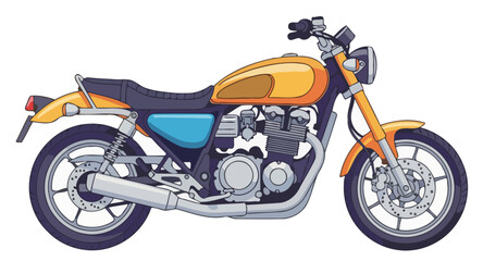 Obraz premium Detailed illustration of a classic yellow and blue motorcycle with chrome accents.