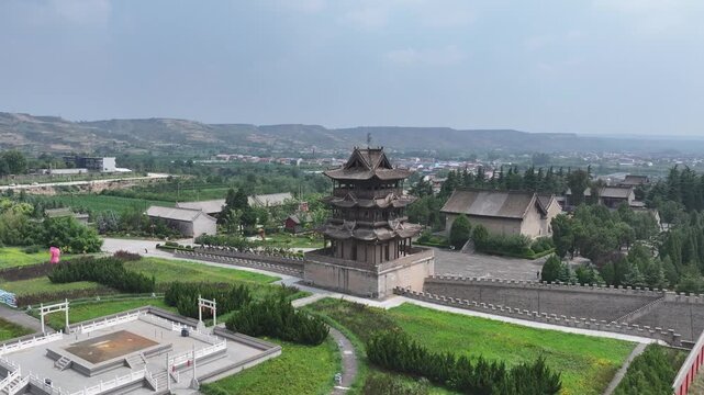 Houtu Shrine Wanrong Shanxi - Traditional Chinese Pagoda Aerial View