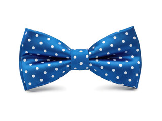 Elegant blue polka dot bow tie on white background