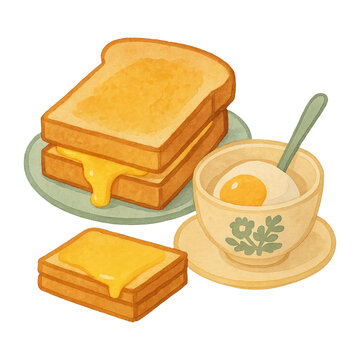 PNG Cozy breakfast illustration with toast.