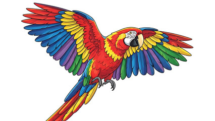 Fototapeta premium Colorful parrot with spread wings in flight isolated on a transparent background