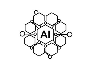 Fototapeta premium A simple but nice artificial intelligence or AI concept icon in hexagonal structure outlined machine learning and deep learning network symbol black and white outline vector illustration