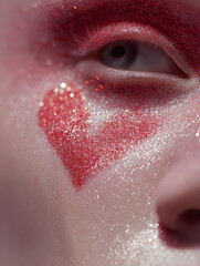 Fototapeta premium close up of a woman face with hearts makeup