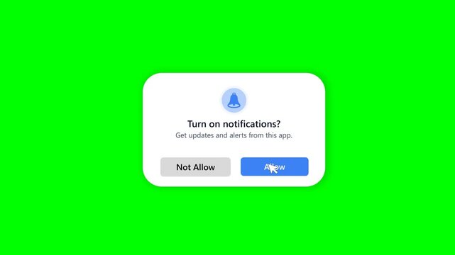 Turn on notifications prompt on a green screen background with Allow and Not Allow buttons