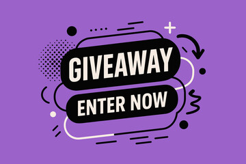 Giveaway banner with bold typography. Promotional design with call to action text and abstract shapes