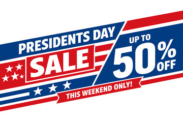 Fototapeta premium Presidents day sale banner illustration. Presidents Day holiday promotion with discount typography and patriotic design
