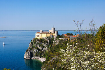 View of Duino Castle from the Rilke Trail in spring