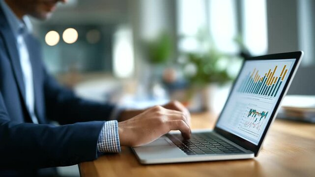 Corporate audit and financial review concept businessman analyzing data reports on laptop auditing practices examination business performance evaluation compliance and strategi