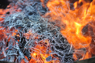 burning garden waste or dry grass the process of burning dry grass