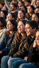 Fototapeta premium Happy Fans Enjoying Outdoor Event in Casual Jackets and Laughing