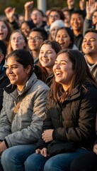 Obraz premium Happy Fans Enjoying Event in Casual Jackets and Laughter