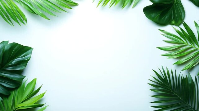 Tropical Green Leaves Border: A refreshing image of vibrant tropical green leaves artfully arranged as a border, creating a natural frame. It's a serene.