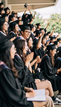 Joyful Graduation Celebration with Friends Cheering and Clapping