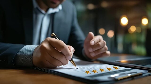 Quality assurance compliance checklist with five star rating ISO certification audit interface digital approval system business standard management risk control concept regula