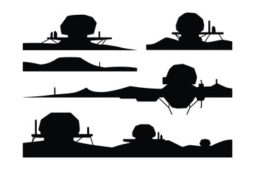 Futuristic Science Fiction Space Base and Lunar Lander Silhouettes © Sadek