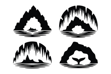 Arctic Ice Cave and Glacier Silhouettes with Whale Tail