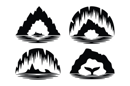 Arctic Ice Cave and Glacier Silhouettes with Whale Tail