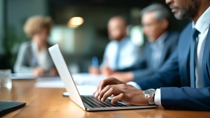 Business people discussion with laptop in office finance meeting collaboration company budget explanation expense review financial planning session audit briefing presentation - Powered by Adobe