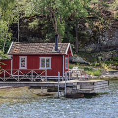 Fototapeta premium Wooden hut in Sweden archipelago