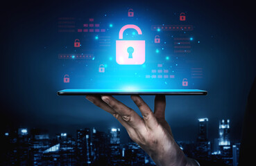 Digital security concept illustrating a cybersecurity breach, with a red unlocked padlock indicating data exposure among secure systems, emphasizing system vulnerability and risk Vouch