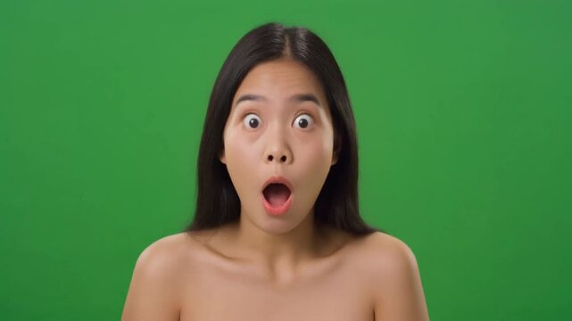Surprised young adult reacting naturally on green screen background for expressive reaction videos storytelling and engaging digital media projects