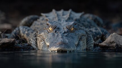 Obraz premium Close up of crocodile eyes at water edge