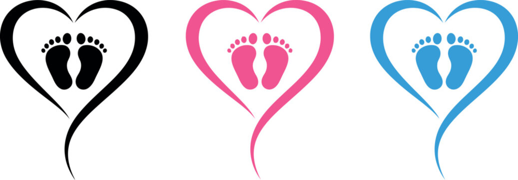 Valentine's day baby footprints heart symbols isolated on transparent background
