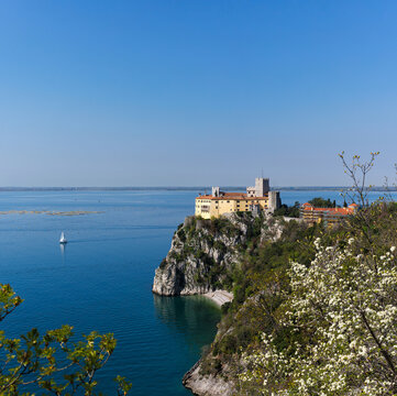 View of Duino Castle from the Rilke Trail in spring