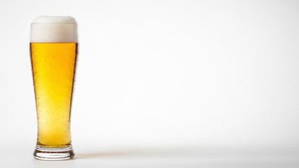 Glass of Beer with Foam on White.