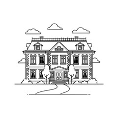 Fototapeta premium Large elegant house with trees and clouds