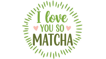 Green Matcha Love Illustration with Heart Symbols and Radiating Lines