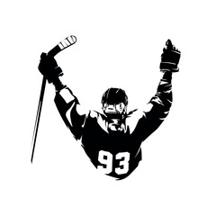 Hockey player goal celebration, rear view, abstract isolated vector silhouette, winter team sport athlete