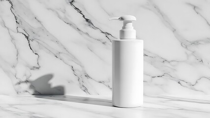 White plastic cosmetic dispenser bottle on marble surface white bottle plastic bottle cosmetic bottle