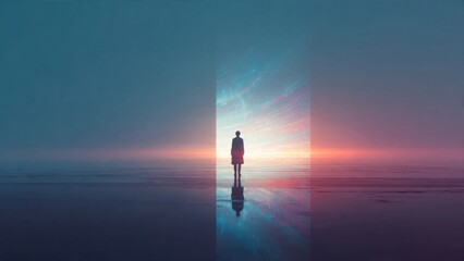 Obraz premium Person Standing at Portal of Light