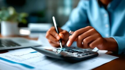 Corporate finance and budgeting concept accounting document review revenue and expense analysis profit audit verification strategic planning person using calculator financial - Powered by Adobe