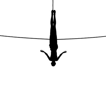 Silhouette of Tightrope Walker Balancing Upside Down