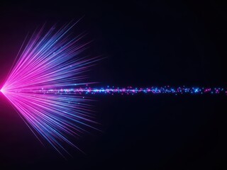 Dynamic digital light stream with vibrant pink and blue particles representing high-speed data transfer and modern technology