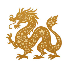 PNG Golden floral dragon illustration