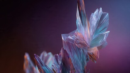 Abstract iridescent crystal cluster on dark backdrop