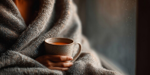 Warm moments in a cozy room with a person savoring morning tranquility