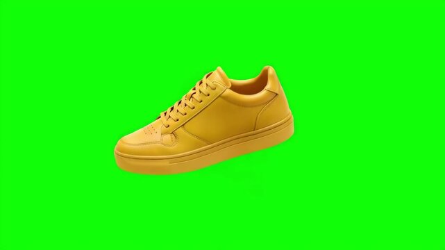 Stylish yellow leather sneaker 3D animation rotating on a green screen for fashion and footwear promo