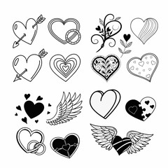 Sketched Valentine Hearts Symbol Collage Vector