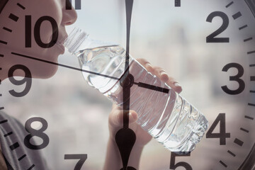 Drinking Water and Time for Hydration Concept, Healthy Hydration Routine and Time Management
