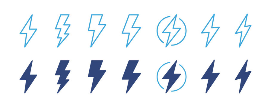 Thunder and bolt lighting flash icon set , Lightning, electric power, Energy and thunder electricity symbol concept. vector illustration  . 