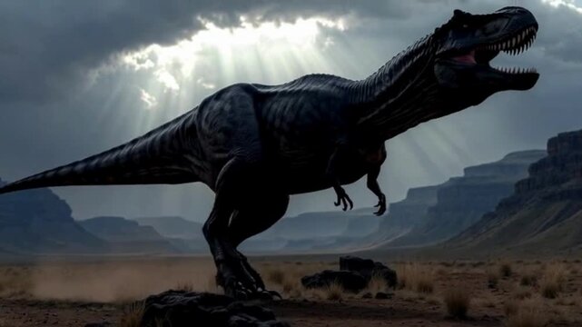 A majestic Tyrannosaurus Rex in a prehistoric environment, captures the awe-inspiring power and primal essence.